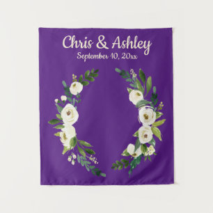 Custom Purple Rustic Greenery Wedding Backdrop Tapestry