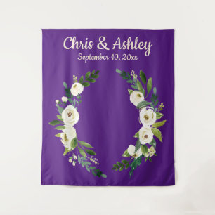Custom Purple Rustic Greenery Wedding Backdrop Tapestry