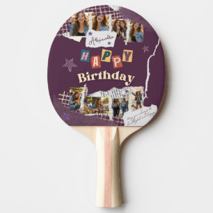 Custom Purple Scrapbook Birthday Photo Collage Ping Pong Paddle