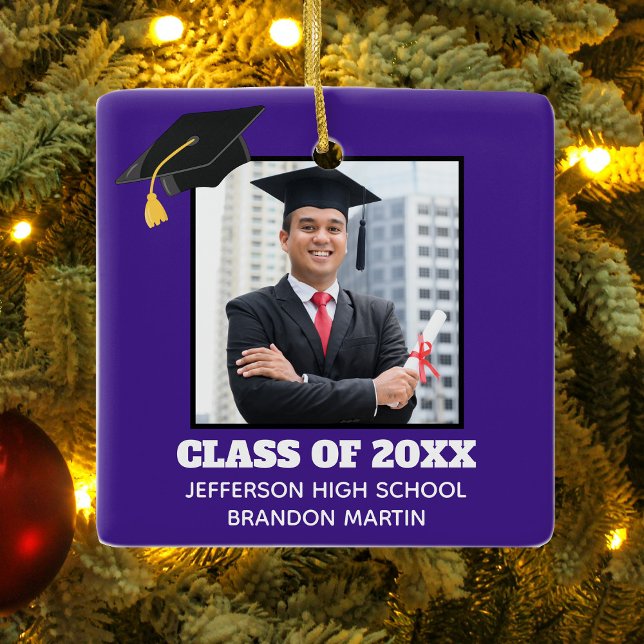 Custom Purple Senior Graduation Photo 2023 Ceramic Ornament (Creator Uploaded)
