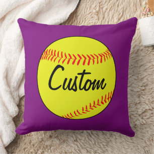 Custom Purple Softball Throw Pillow