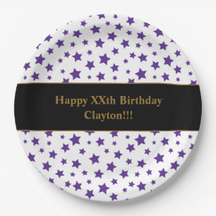 Custom Purple Stars With Message Birthday Party Paper Plate
