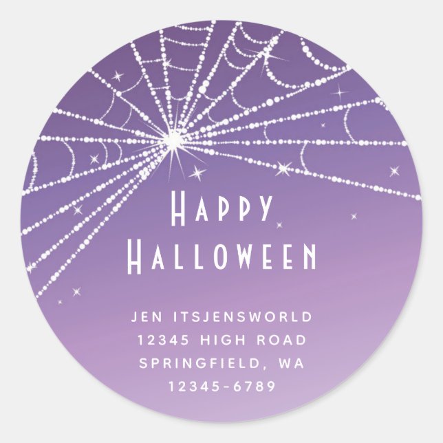 Custom Purple Sunset Spider Web Halloween Classic Round Sticker (Front)