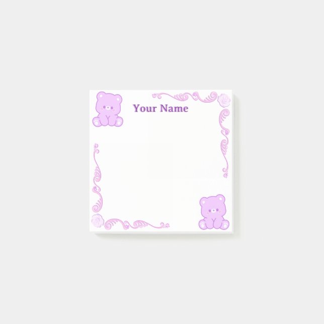 Custom Purple Teddy Bear Filigree Post-it Notes (Front)