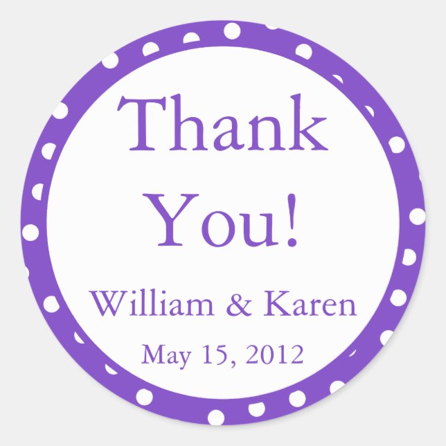 Custom Purple Thank You Stickers and Favour Labels (Front)