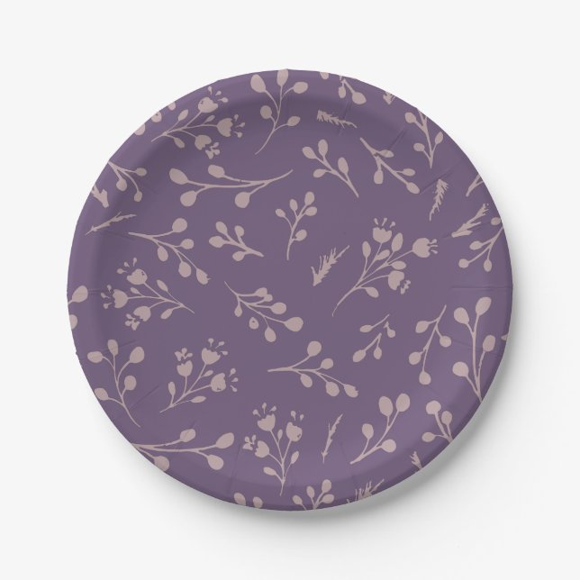 Custom Purple Tulip Leaf Feather Two Colour Patter Paper Plate (Front)