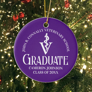 Custom Purple Veterinary School Graduate Christmas Ceramic Tree Decoration
