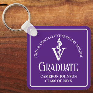 Custom Purple Veterinary School Graduation Key Ring