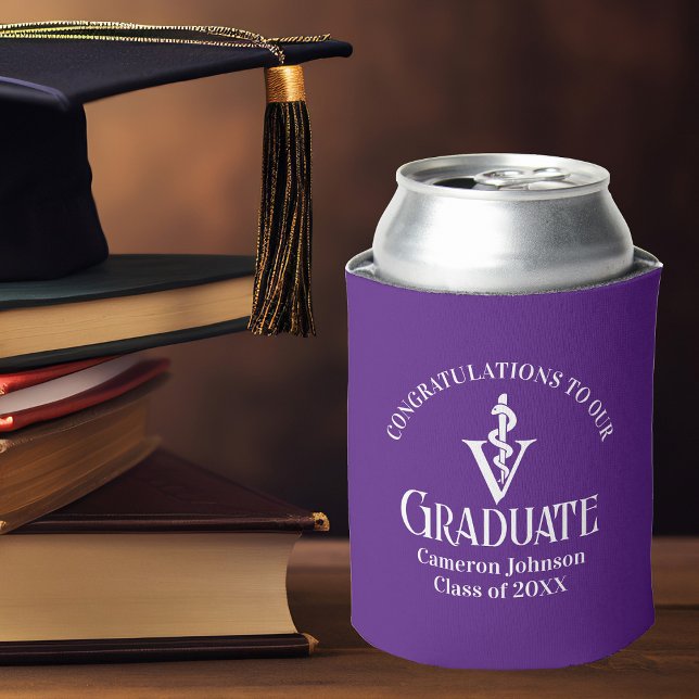 Custom Purple Veterinary School Graduation Party Can Cooler (Creator Uploaded)