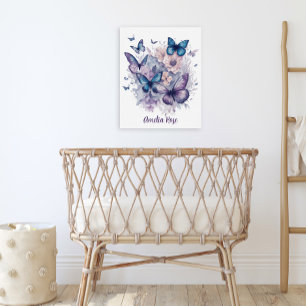 Custom Purple Watercolor Butterflies Girl Nursery Poster
