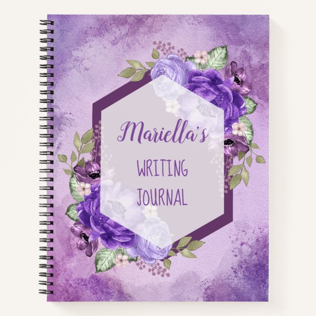 Custom Purple Watercolor Flowers Notebook (Front)