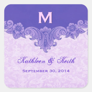 Custom Purple Wedding Names Date S431 Square Sticker