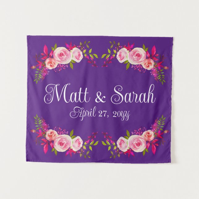 Custom Purple Wedding Reception Photo Booth Prop Tapestry (Front (Horizontal))