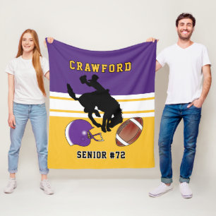 Custom 🏈 Purple, White and Gold with Logo 2 Fl Fleece Blanket