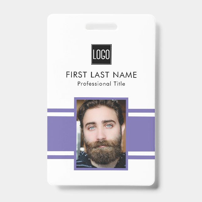 Custom Purple & White Business ID Badge (Front)