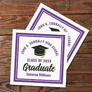 Custom Purple White Graduate 2025 Graduation Party Napkin