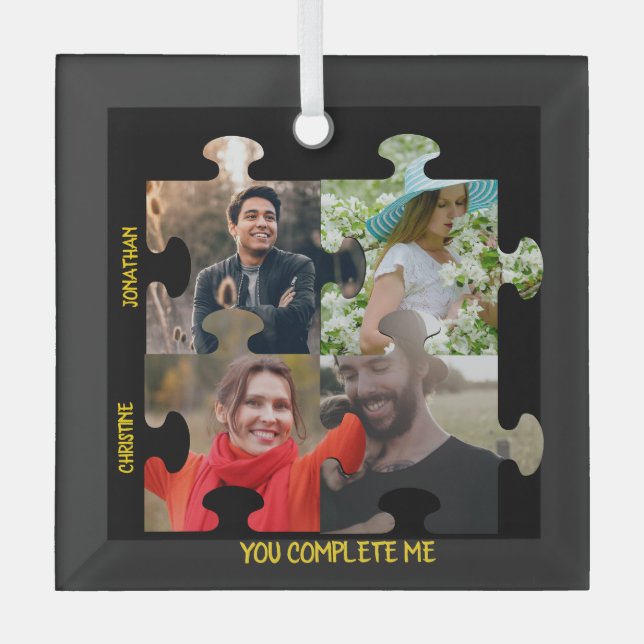 Custom puzzle piece photo You complete me couple Glass Tree Decoration (Front)