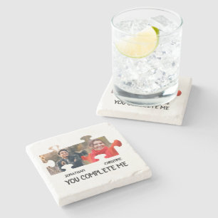 Custom puzzle piece photo You complete me couple Stone Coaster