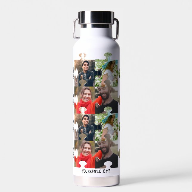 Custom puzzle piece photo You complete me couple Water Bottle (Front)
