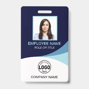 Custom QR Blue Corporate Employee Photo Name Tags ID Badge