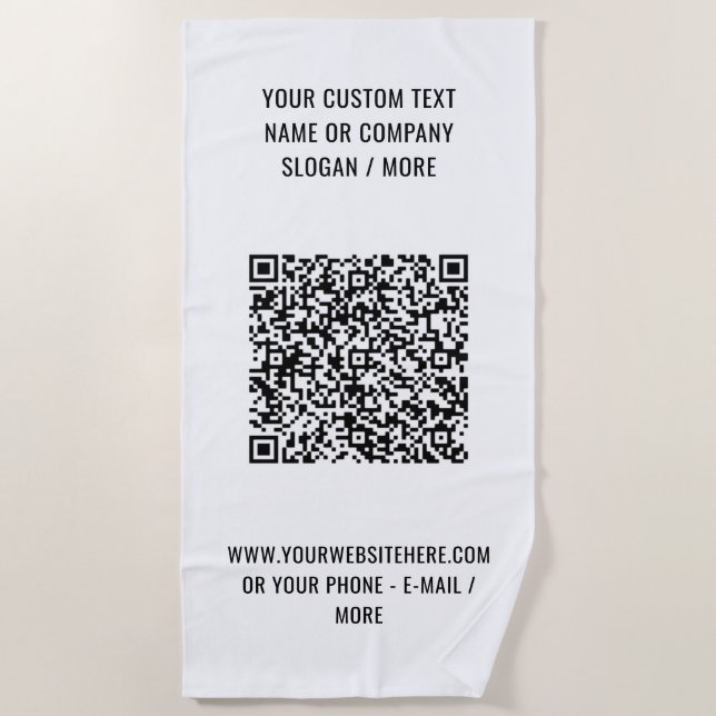 Custom QR Code and Text Beach Towel Example (Front)
