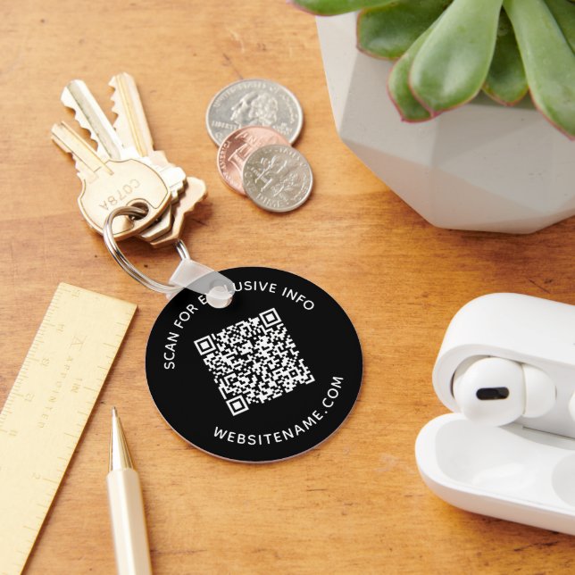 Custom QR Code and Text Corporate Swag Black Key Ring (Desk)