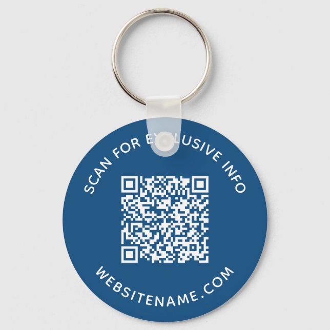 Custom QR Code and Text Corporate Swag Blue Key Ring (Front)