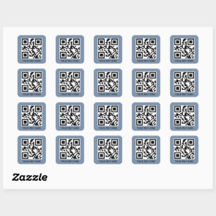 Custom QR Code and Text Promotion Dusty Blue Square Sticker