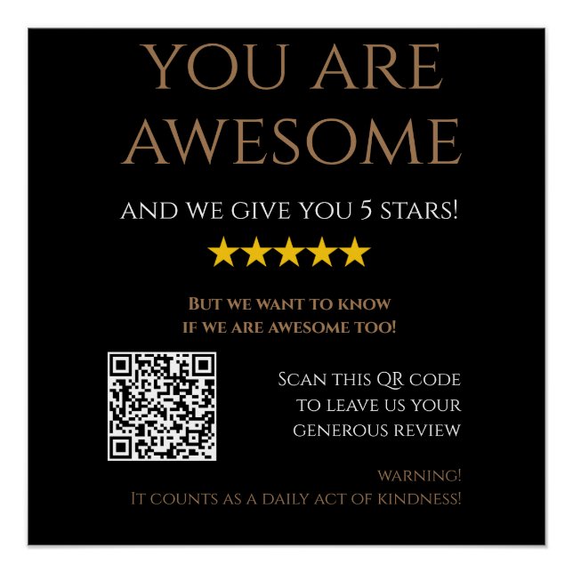 Custom QR Code black gold leave a review elegant  Poster (Front)