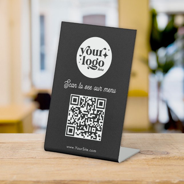 Custom QR Code Black Menu Your Restaurant Logo Pedestal Sign (Creator Uploaded)