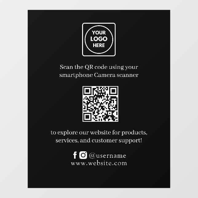 Custom QR Code | Black Modern Business Display (Sheet)