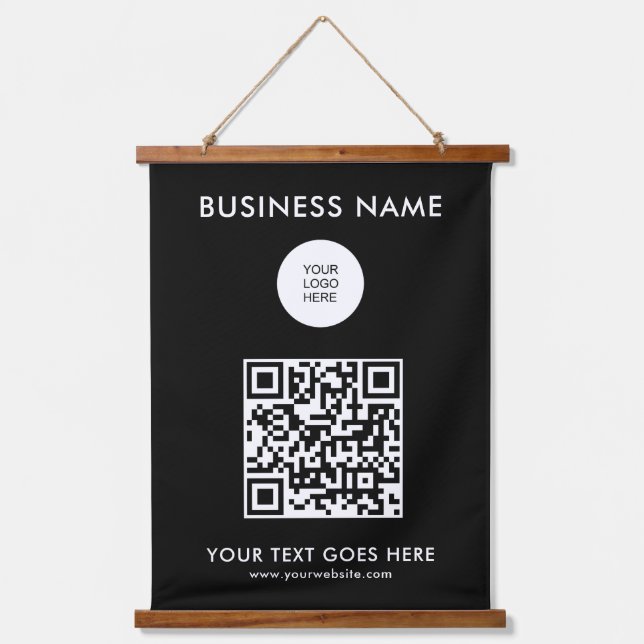 Custom QR Code Business Company Logo Text Template Hanging Tapestry (Front)