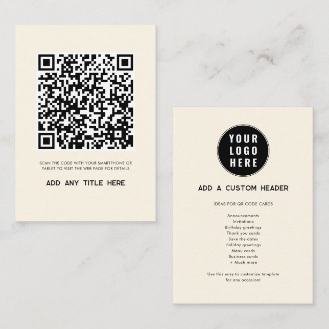 Custom QR Code Business Logo Modern Card (Front/Back)