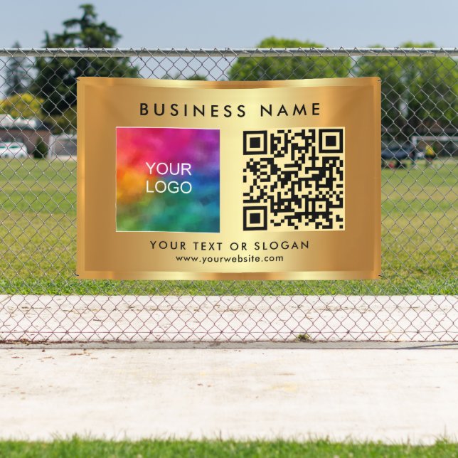 Custom QR Code Business Logo Name Gold Outdoor Banner (Insitu)