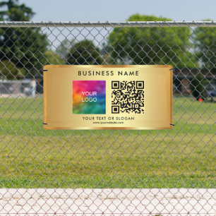 Custom QR Code Business Logo Name Outdoor Gold Banner