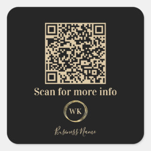 Custom QR Code Business Monogram Logo Black Gold Square Sticker