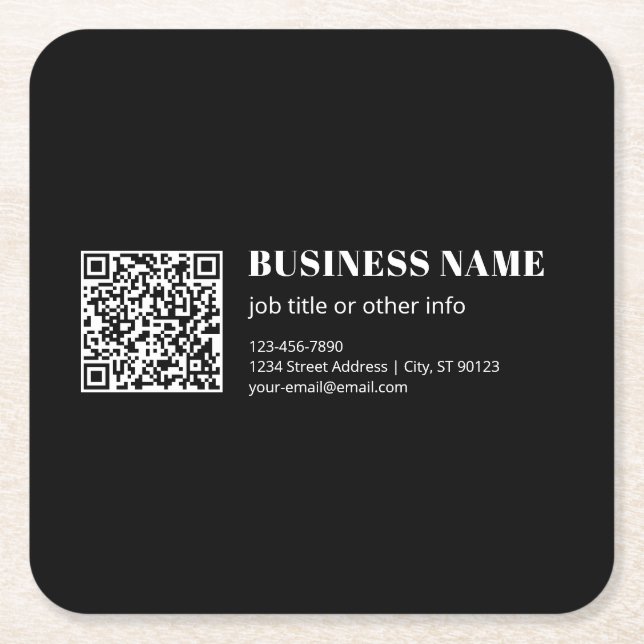 Custom QR code & Editable Retro-Modern Text Square Paper Coaster (Front)