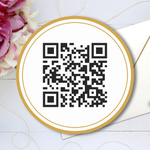Custom QR Code Elegant Black White Gold Classic Round Sticker