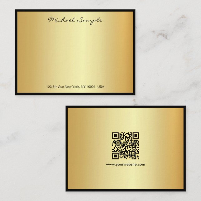 Custom QR Code Handwritten Script Name Gold Card (Front/Back)