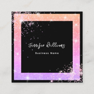 Custom QR Code Holographic Glitter Fashion Black S Square Business Card