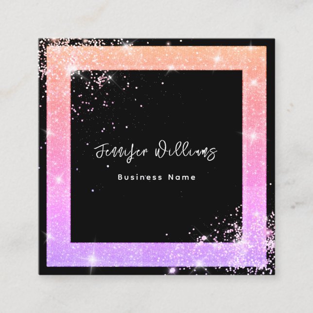 Custom QR Code Holographic Glitter Fashion Black S Square Business Card (Front)