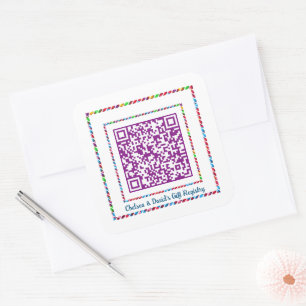 Custom QR Code Jellybean Colour Frame Gift Registr Square Sticker