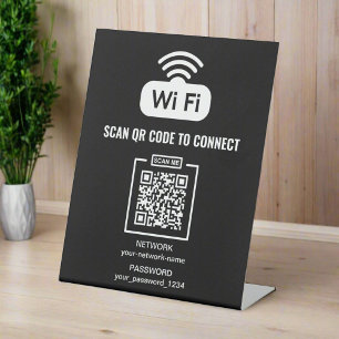 Custom QR Code l Black & White Network Password  Pedestal Sign