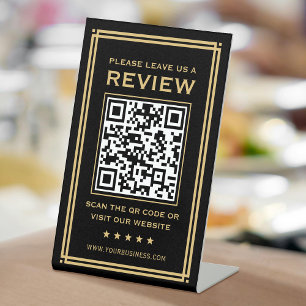 Custom QR Code Leave a Review Classic Black Gold Pedestal Sign