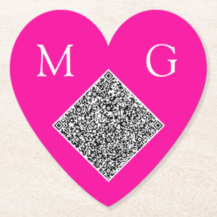 Custom QR Code Letters Wedding Heart Paper Coaster