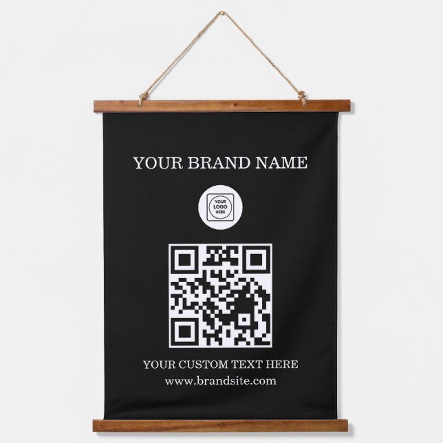 Custom QR Code Logo and Text Branding Display Hanging Tapestry (Front)