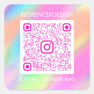 Custom QR Code Logo Beauty Shop Holograph Pink  Square Sticker