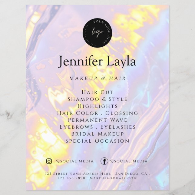 Custom QR Code Logo Elegant Purple Holographic Flyer (Front)