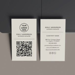 Custom QR Code Logo Minimal Beige Business Card