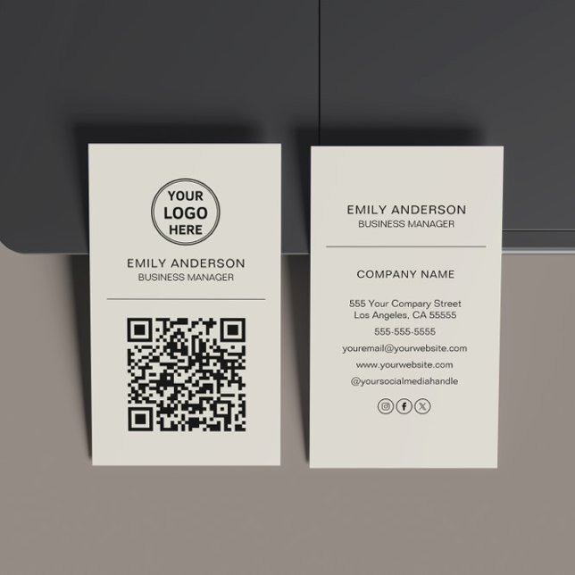 Custom QR Code Logo Minimal Beige Business Card (Custom QR Code Logo Minimal Beige Business Card)